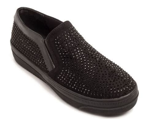 Μαύρο slip on γυναικείο παπούτσι με στρασάκια 25€ στη Migato