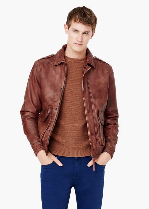 Αντρικό Δερμάτινο καφέ jacket 109,99€ @ Mango