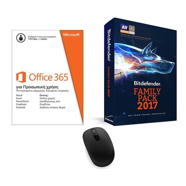 MS Office 365 Personal 1 Year &amp; Bitdefender Family Pack 2017 Unlimited &amp; Microsoft 1850 Wireless Mouse στον Κωτσόβολο