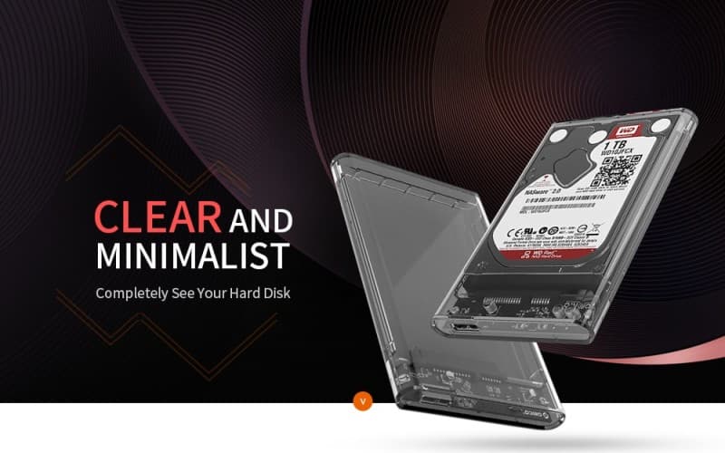 2.5 inch Transparent Hard Drive Enclosure for HDD / SSD Connectivity