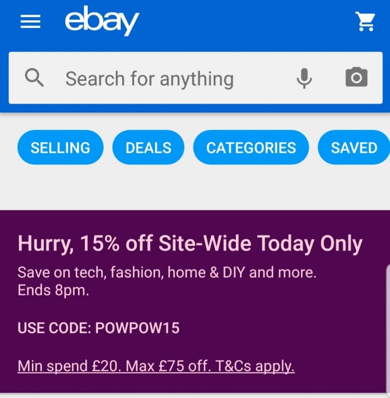 Ebay Uk 15% έκπτωση  [Μόνο για αποστολή στην Αγγλία]