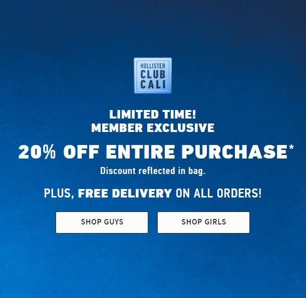 Hollister - 20% σε όλη τη παραγγελία και δωρεάν μεταφορικά