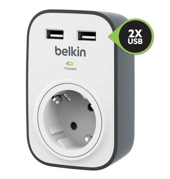 Belkin SurgePlus BSV103vf Μονόπριζο Αφαλείας 2xUSB 13,90€ στον Κωτσόβολο