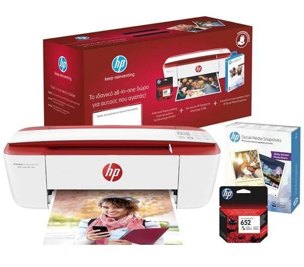 Πολυμηχάνημα HP Deskjet 3788 + Μελάνι HP 652 + Χαρτί Social Media Snapshots 34,90€ με δωρεάν μεταφορικά