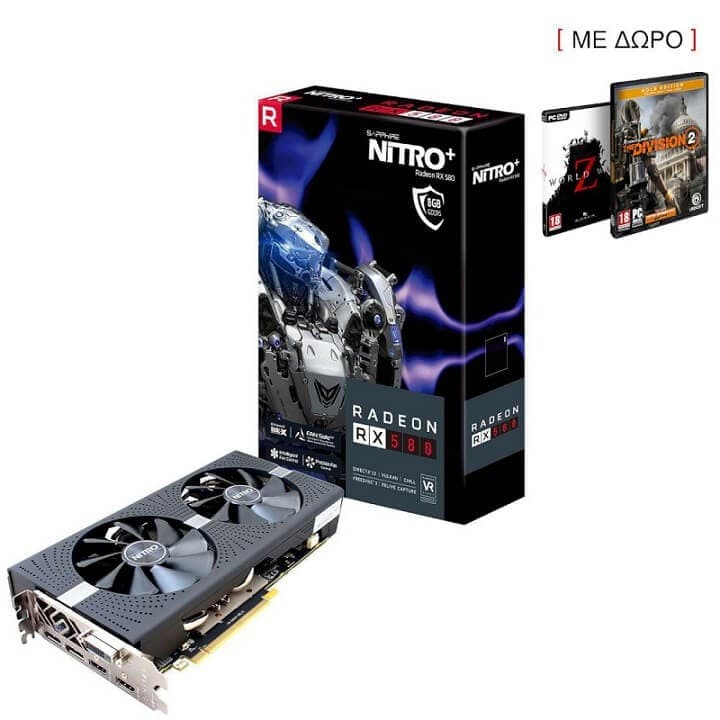 Κάρτα Γραφικών Sapphire Radeon RX 580 Nitro+ 8GB με 2 παιχνίδια 179,90€ - Πλαίσιο