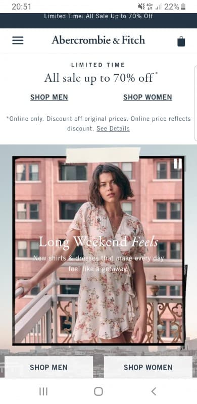Abercrombie εως 70% Στα εκπτωτικά για 3 μέρες