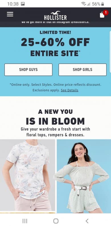 Hollister 25-60% σε όλο το site κ δωρεάν έξοδα αποστολής