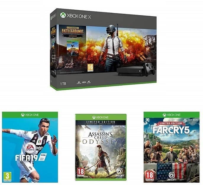 Xbox One X 1TB PUBG + FIFA19 + AC Odyssey Limited Ed + Far Cry 5 Limited Ed 494€ @ amazon.co.uk
