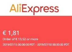 Έκπτωση 1,81€ για αγορές από 13,52€ στο Aliexpress