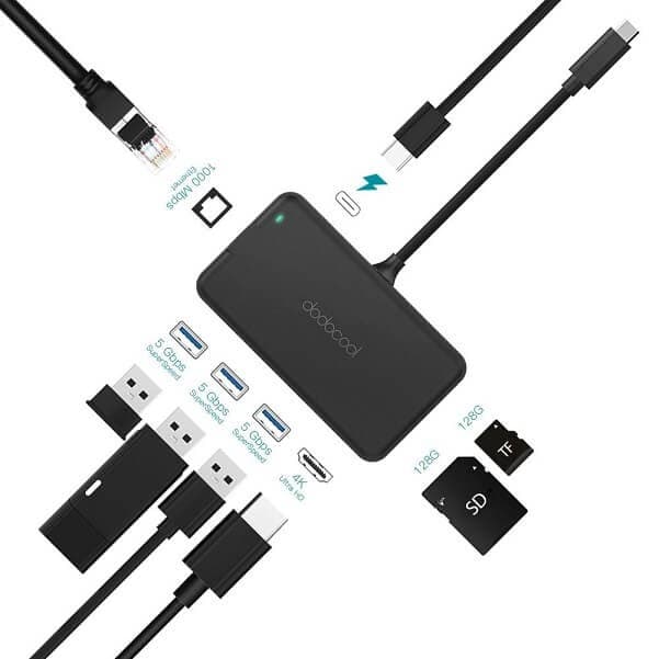 dodocool 8-in-1 USB Type-C Hub (4K Video HD, Gigabit, 3 USB 3.0, SD/TF Card Reader) 40€ @  aoputek (Fulfilled by Amazon.co.uk)