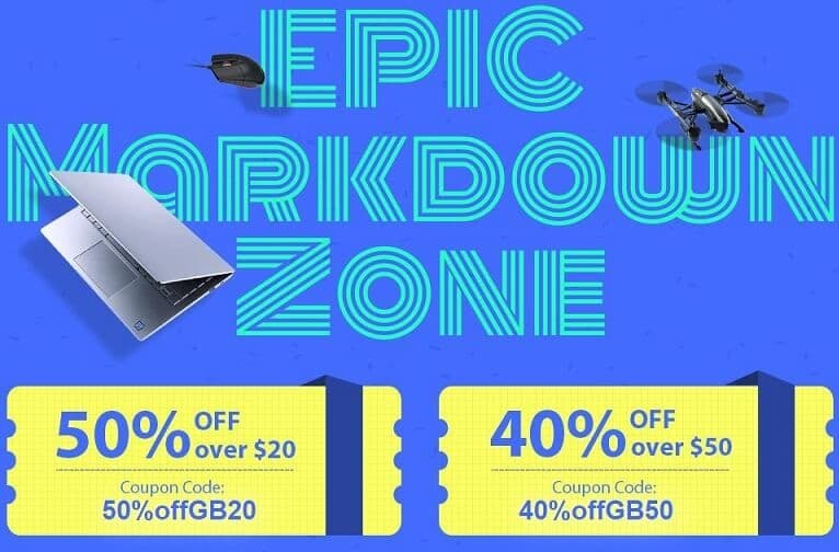 Επιλεγμένα είδη με -50% για αγορές από 17.20€ και -40% για αγορές από 43€ στο Gearbest