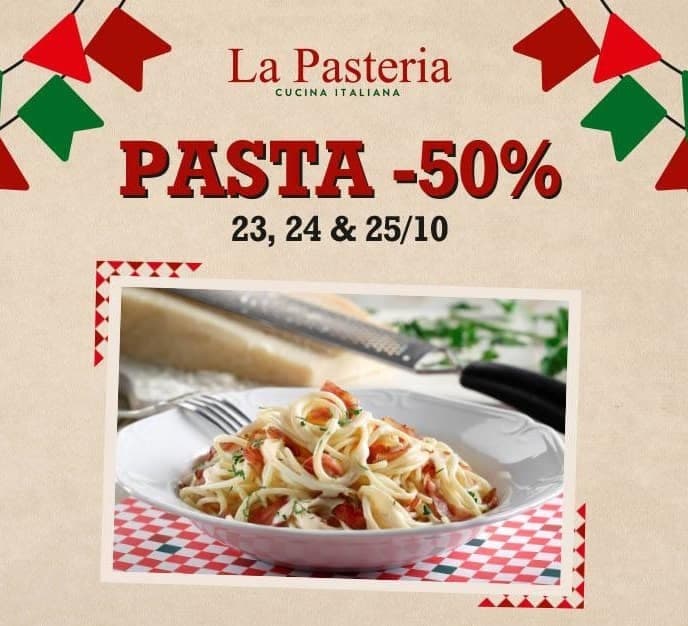 -50% σε όλα τα ζυμαρικά στο la pasteria