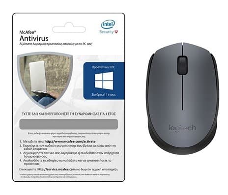 Logitech M170 Grey Wireless &amp; McAfee Activation Card 1 Year 9,99€ - Κωτσόβολος