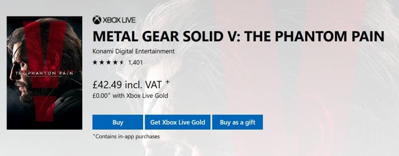 Xbox One gold Δωρεάν το Metal Gear Solid V Phantom