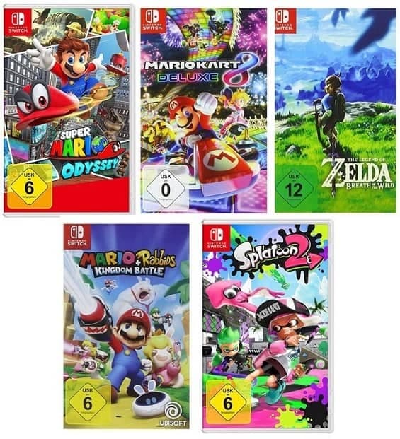 Super Mario Odyssey + Mario Kart 8 Deluxe +Zelda: Breath of the Wild + Mario & Rabbids Kingdom Battle + Splatoon 2 @ amazon.de