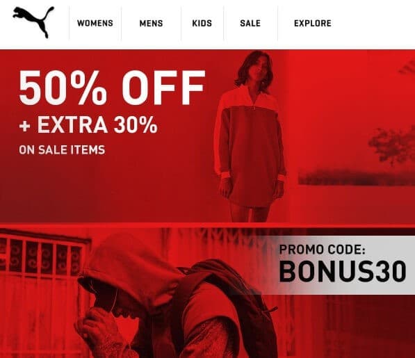 Extra -30% στα εκπτωτικά στην Puma
