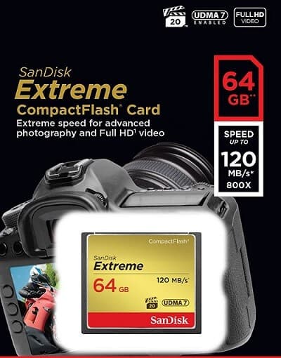 Κάρτα μνήμης Compact Flash SanDisk Extreme 64GB 46€ @ amazon.co.uk