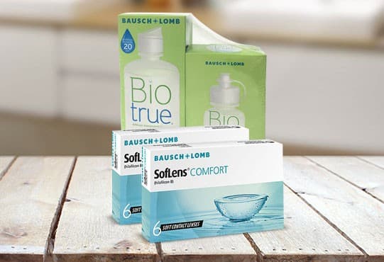 2 κουτια soflens comfort και υγρο  biotrue 360 ml   + starter 60ml