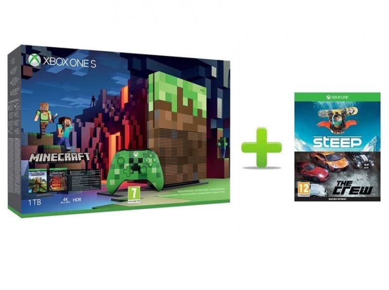 Xbox One S Minecraft Limited Edtion με παιχνίδια Minecraft &amp; Steep &amp; The crew 299€