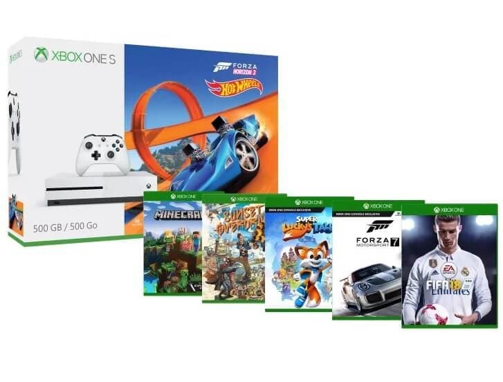 Xbox One S 500GB Forza Hot Wheels + Forza 7 + Fifa 18 + Minecraft + Super Lucky's Tale + Sunset Overdrive 279€ @ MicrosoftStore.fr