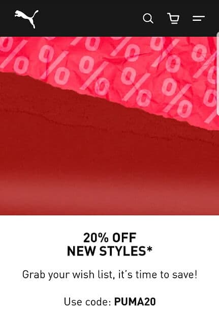 20% η puma στα νέα είδη με τον κωδικό puma20