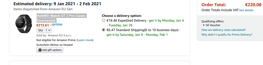 HUAWEI Watch GT 2 Pro Classic Smartwatch 220.08 τελική από amazon.de