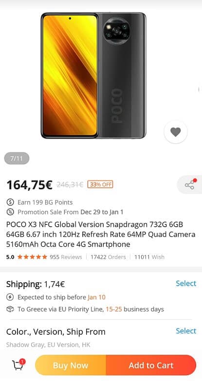 POCO X3 NFC Global Version 64gb @ 167.31