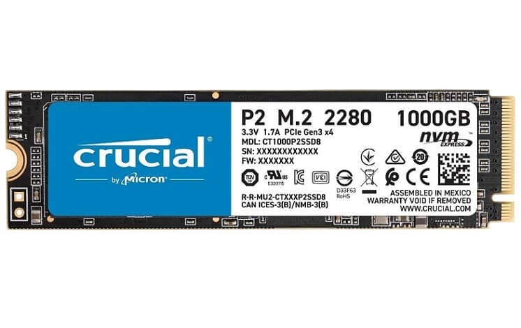 Crucial P2 1TB SSD (NVMe, PCIe, M.2) 89.72€ - Amazon DE