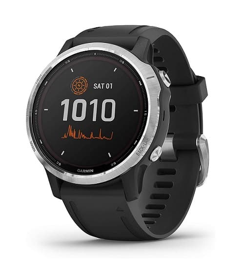 Garmin Fenix 6S Solar, κάσα 42mm, ασημί με μαύρο λουράκι.