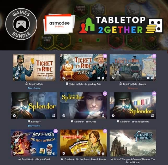 Steam /Humble Bundle / Asmodee Digital με 8,22 Ευρω συλλογη απο digital best selling επιτραπεζια. (Pandemic,Ticket to Ride,Terraforming Mars,etc)