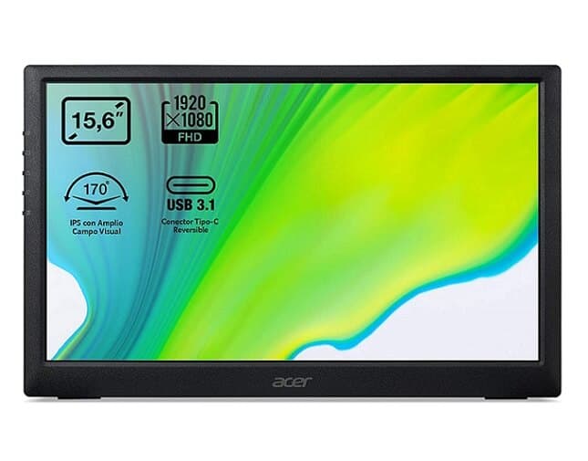 Φορητή οθόνη Acer PM161Qbu 15.6″  (IPS Panel, 60 Hz, 7ms, USB Type-C) 152.16€ – Amazon UK