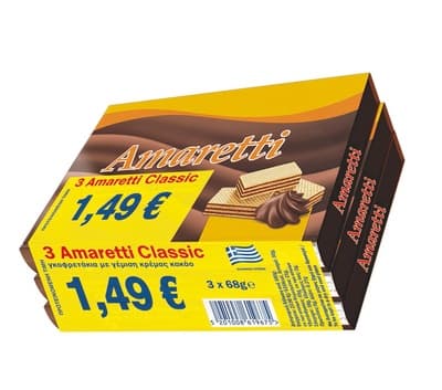 Amaretti Μίνι Γκοφρέτες με κρέμα κακάο 3 x 68g