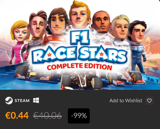 Σε προσφορά για 24 ώρες το F1 RACE STARS Complete Edition, PC Game με 0,44€ από το Fanatical (Steam)
