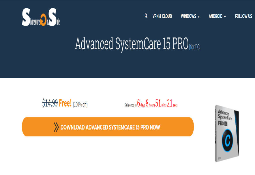 Δωρεάν για 6 μήνες το Advanced SystemCare 15 PRO για PC, από sharewareonsale.com
