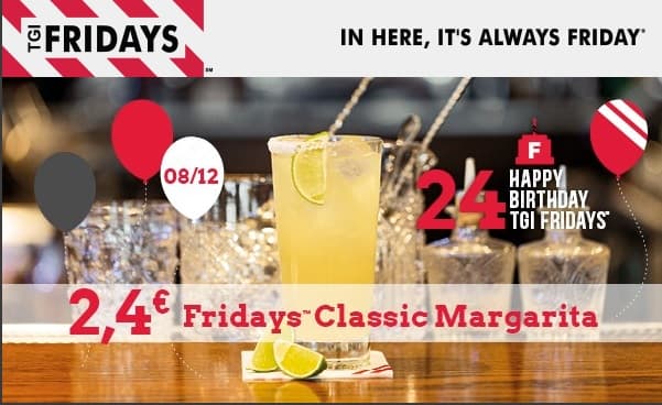 Όλες οι Classic Margaritas με 2,40€ για σήμερα στα Friday's