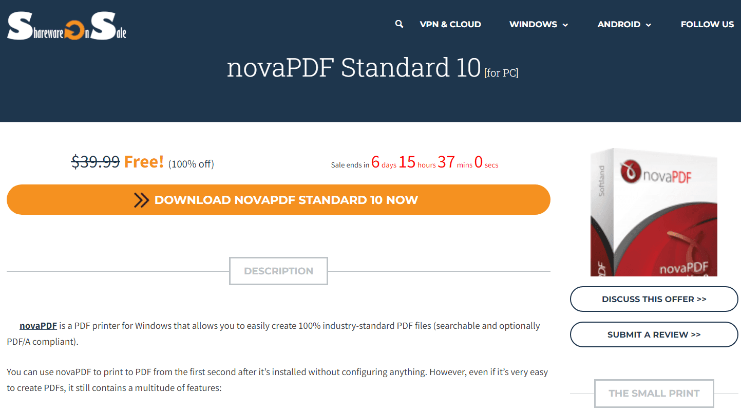 Δωρεάν το novaPDF Standard 10 (lifetime-χωρίς ενημερώσεις) για PC, από sharewareonsale.com