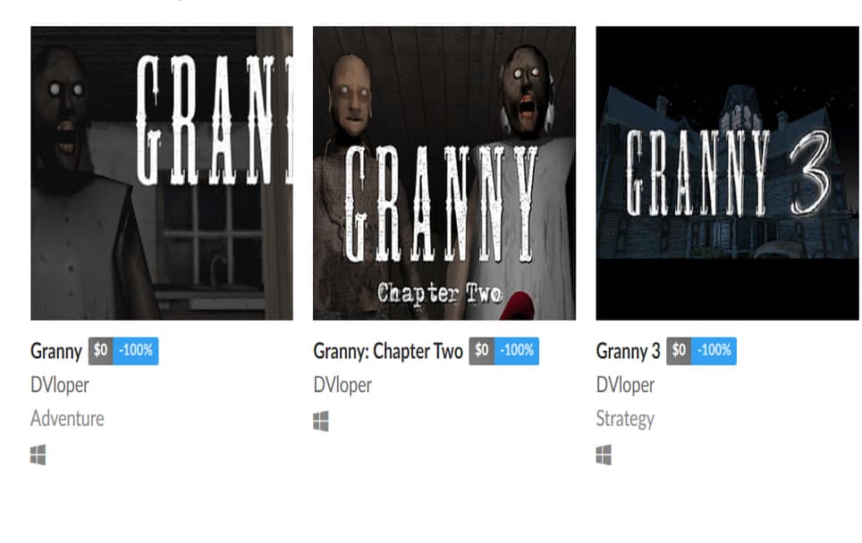 Δωρεάν 3 games για pc, τα Granny, Granny: Chapter Two και Granny 3,  από Itch.io