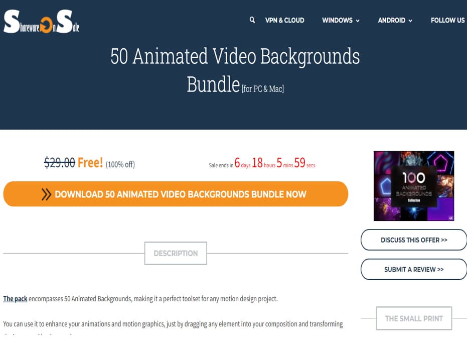 Δωρεάν lifetime από $29.00 (τα 100 Backgrounds), 50 Animated Video Backgrounds Bundle [for PC &amp; Mac] , από sharewareonsale.com