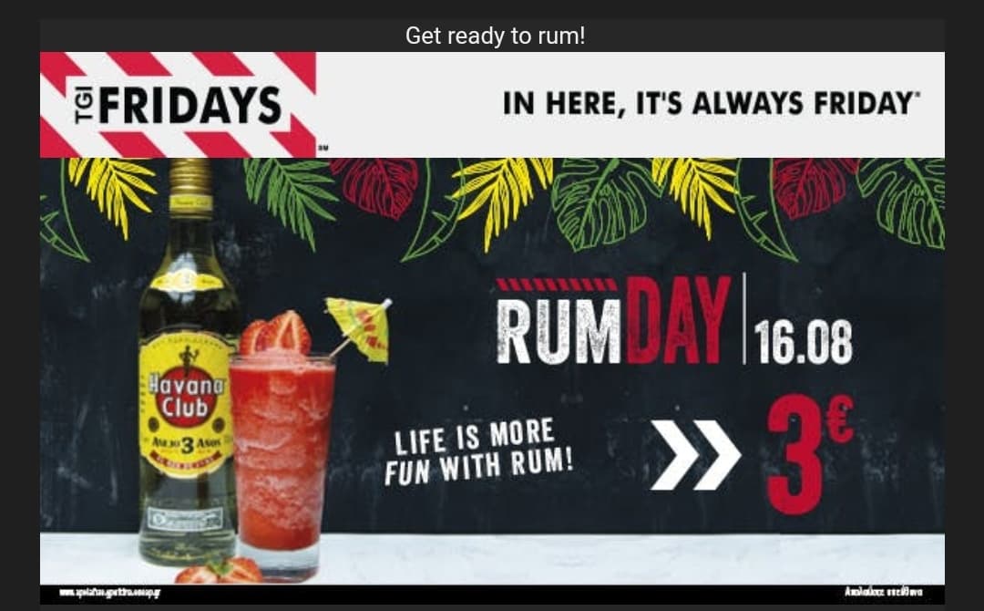 Daiquiri 3€ στα TGI Fridays την Τρίτη 16/08