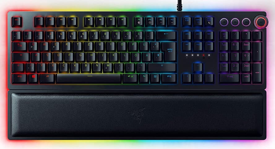 Razer Huntsman Elite (Purple Switch) - Gaming keyboard with opto-mechanical switches (rotary controls, illuminated palm rest, RGB Chroma) QWERTZ, black, στα 140,97€, από Amazon.de