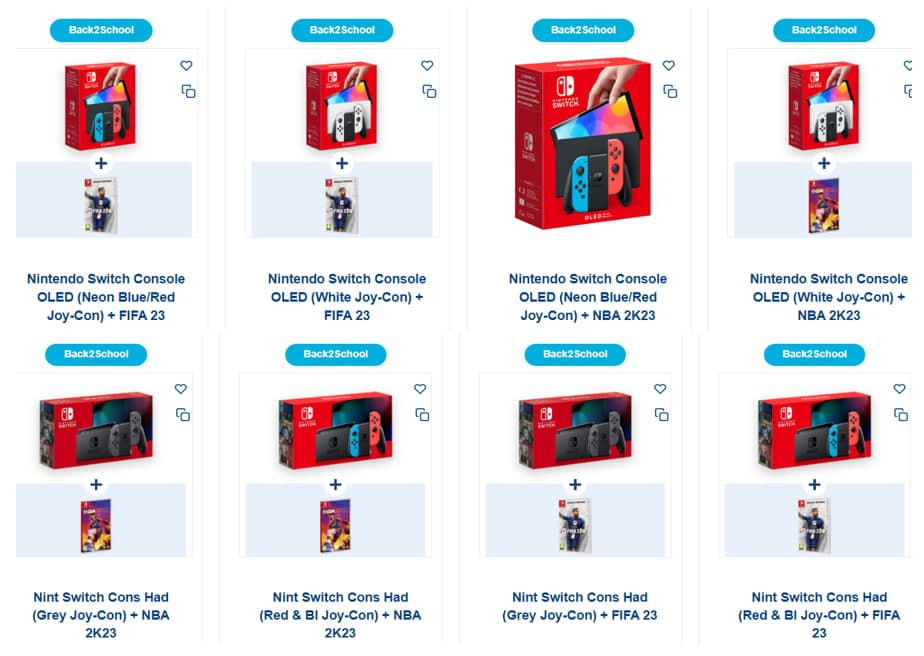 Nintendo Switch Console OLED + NBA 2K23 ή FIFA 23, στα 379,01€. Επίσης Nintendo Switch Cons Had + NBA 2K23 ή FIFA 23, στα 319€, από το ΓΕΡΜΑΝΟ.