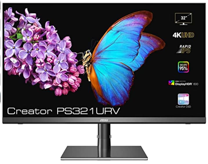 MSI Creator PS321URVDE Monitor - 32 Inch (81.28 cm), UHD (3840 x 2160), HDR 600, IPS, DCI-P3 95%, Delta-E ≤ 2, HDMI 2.0b, DP 1.2a, Black, στα 524,02€, Amazon.de