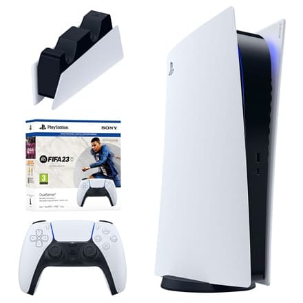 Sony PlayStation 5 Digital + DualSense White FIFA23 voucher + Charging Station