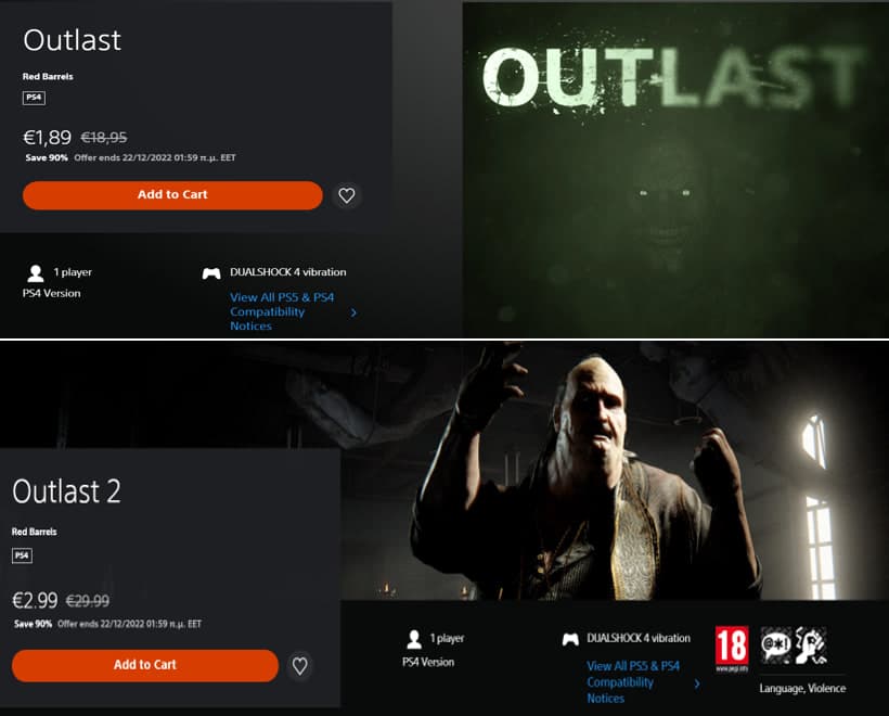 Outlast στα 1,89€ και Outlast 2 στα 2,99€, από Ps Store