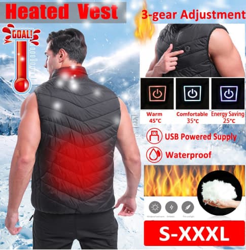 Electric Battery Heating USB Warm Up  (2 σημείων) Vest Heated Winter Jacket Men 3 Temp Adjust (μέχρι  3XL), στα 13,74€, Banggood