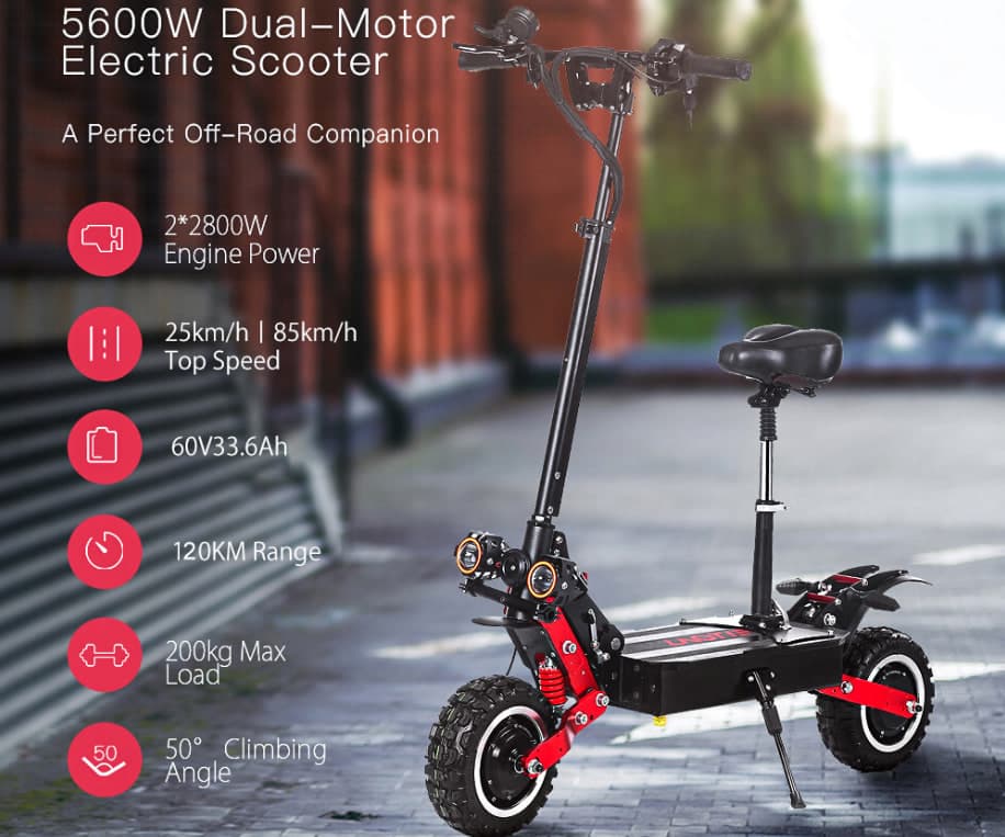 LAOTIE ES18P 60V 21700 Battery 33.6Ah 2800W*2 Dual Motor Foldable Electric Scooter With Saddle Mileage 200kg Bearing, στα 973,29€, Banggood