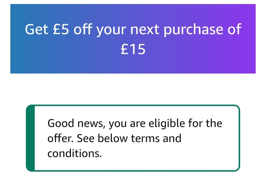 5£ εκπτωση σε αγορες απο 15£ στο Αγγλικο amazon