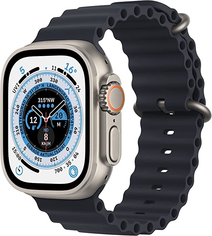 Apple Watch Ultra Titanium 49mm Midnight Ocean & White Ocean Band (ελαστομερές λουράκι)
