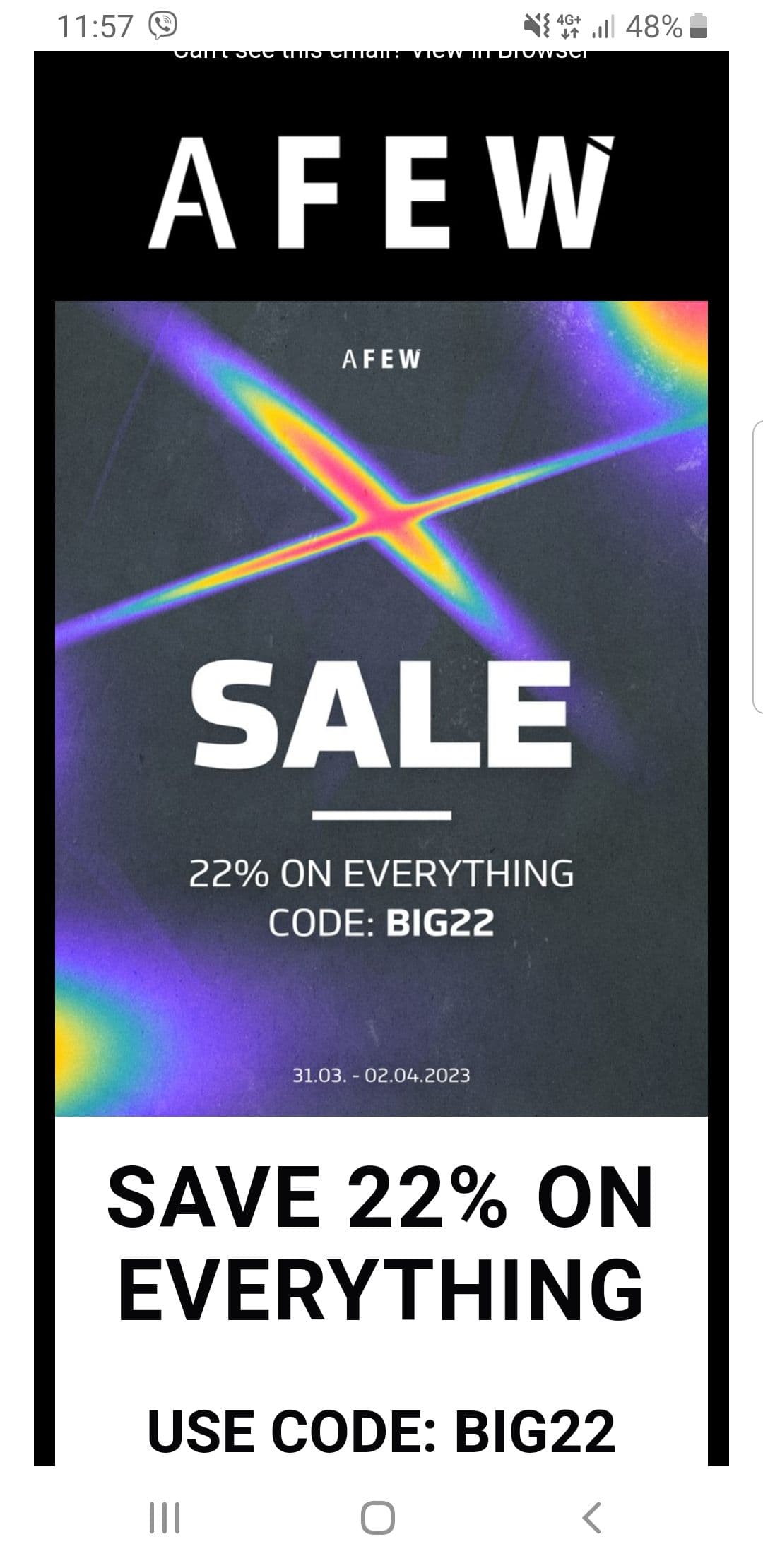 22% σε όλα από Afew Store μέχρι 02/04/2023 με κωδικό BIG22