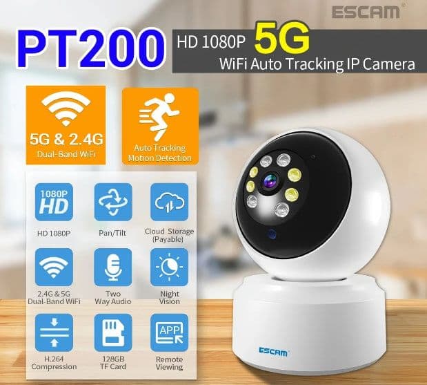 ESCAM PT200 2MP 1080P 5G Dome WIFI IP Camera Mobile Tracking Coud Storage Bidirectional Voice Night Vision Home Security CCTV Monitor, στα 12,08€, από το Banggood 